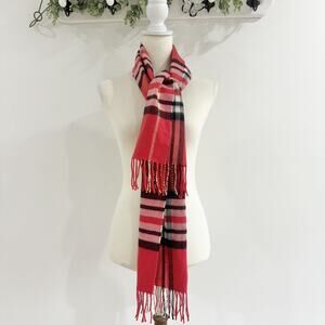 Made In Scotland 100% Cashmere Red Plaid Fringe Scarf KD
